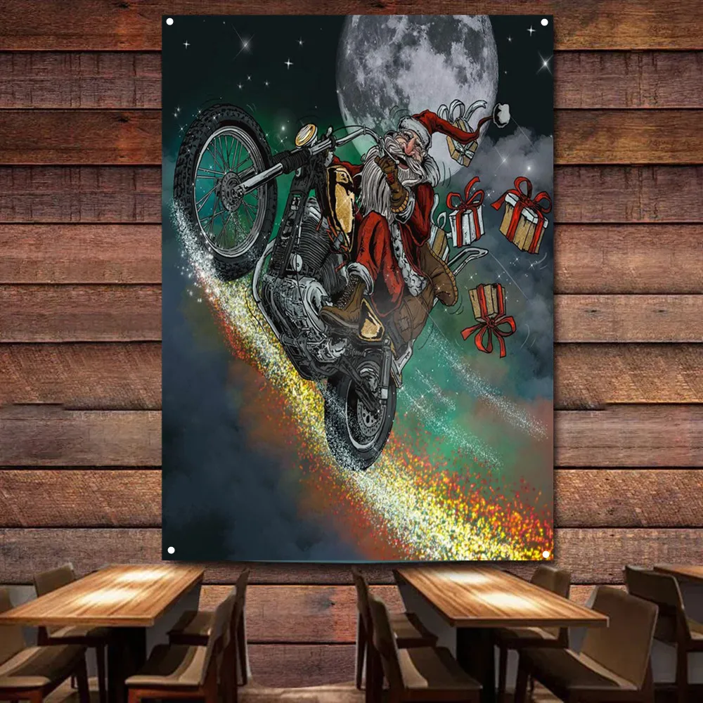 Auto Repair Shop Banners - Santa Claus riding a motorcycle Vintage