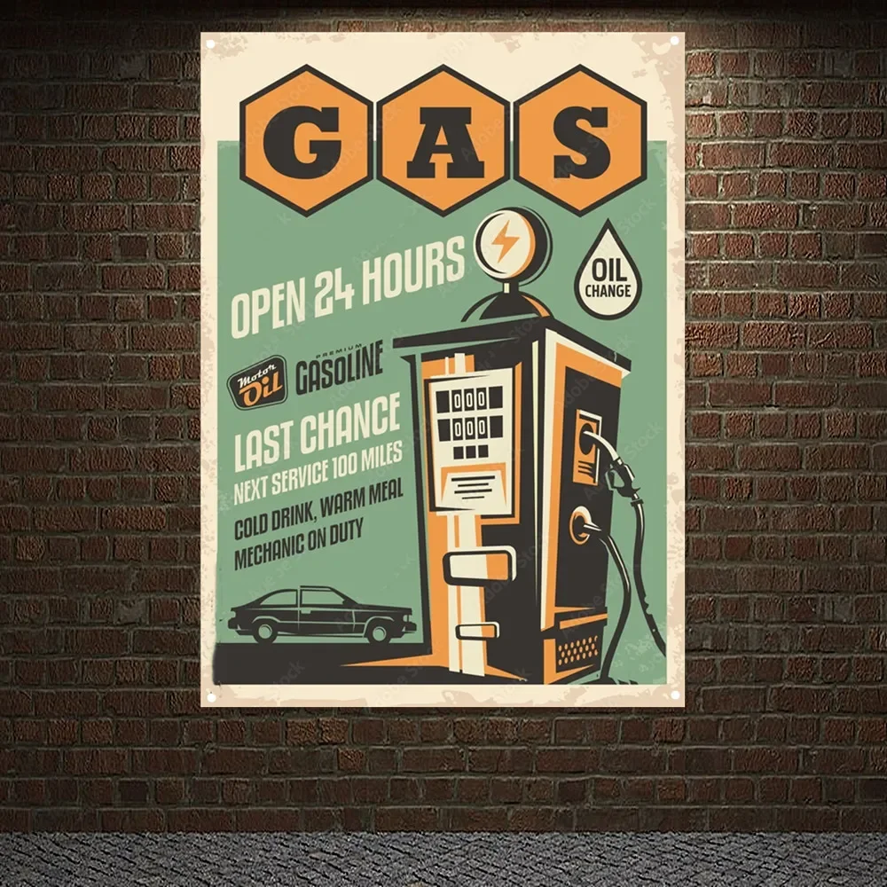 Gas Station OPEN 24 HOURS Vint - Auto Repair Shop Banners review and price