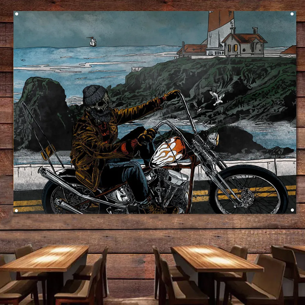 Seaside Skeleton Biker Motorcy - Auto Repair Shop Banners review and price